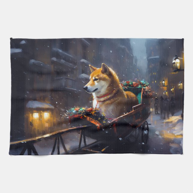 Shiba Inu Christmas Festive Season  Kitchen Towel (Horizontal)