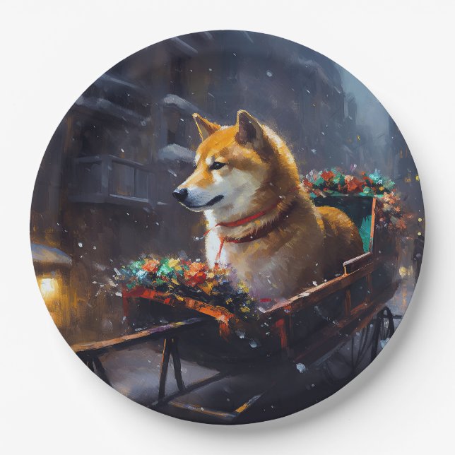 Shiba Inu Christmas Festive Season  Paper Plates (Front)