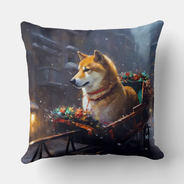 Shiba Inu Christmas Festive Season  Throw Pillow (Back)