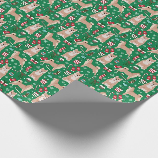 Shiba Inu Christmas Holiday dog Wrapping Paper (Corner)