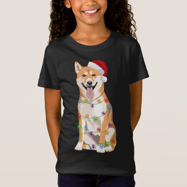 Shiba Inu Christmas Lights Xmas Dog Lover Santa Ha T-Shirt (Front)