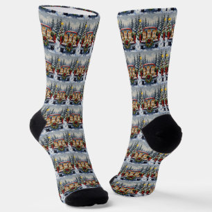 Shiba Inu Christmas Red Truck Holiday Socks
