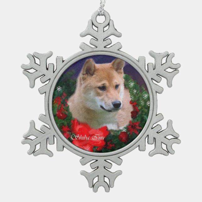 Shiba Inu Christmas Snowflake Pewter Christmas Ornament (Front)