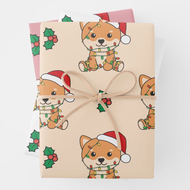 Shiba Inu Christmas Winter Animals Holiday Dogs Wrapping Paper Sheets (In situ)