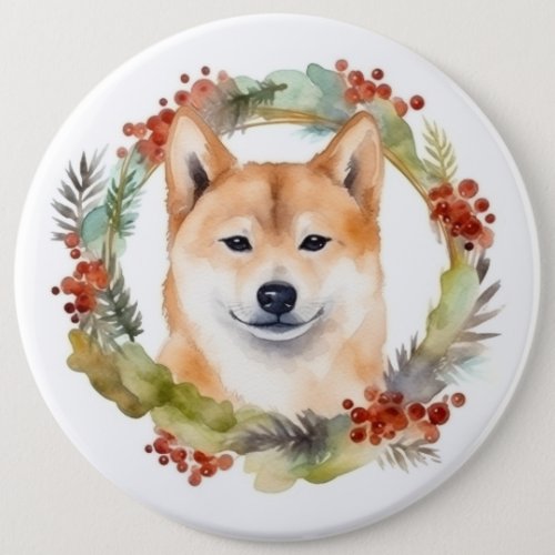 Shiba Inu Christmas Wreath Festive Pup Button