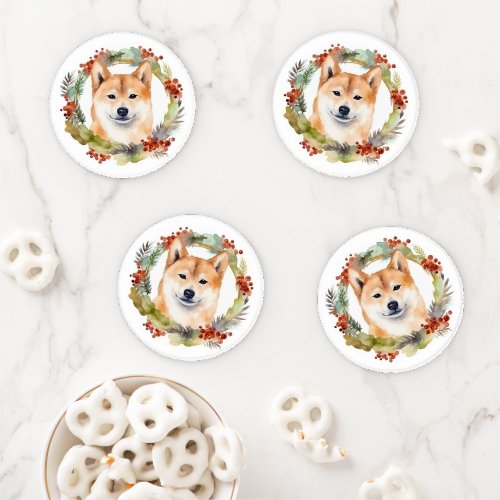 Shiba Inu Christmas Wreath Festive Pup Coaster Set