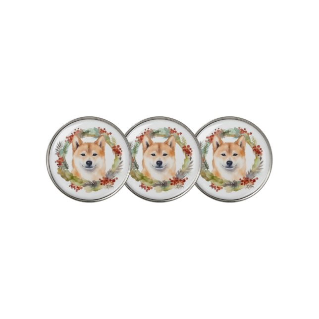 Shiba Inu Christmas Wreath Festive Pup Golf Ball Marker (3 Up)