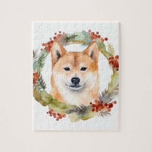 Shiba Inu Christmas Wreath Festive Pup Jigsaw Puzzle