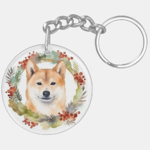 Shiba Inu Christmas Wreath Festive Pup Keychain