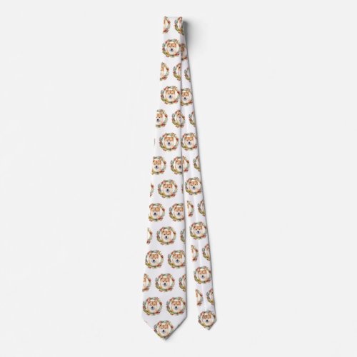 Shiba Inu Christmas Wreath Festive Pup Neck Tie