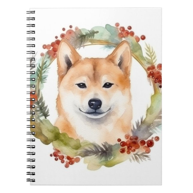 Shiba Inu Christmas Wreath Festive Pup Notebook (Front)