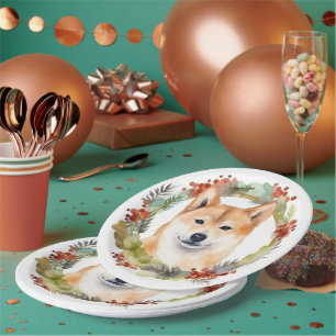 Shiba Inu Christmas Wreath Festive Pup Paper Plates