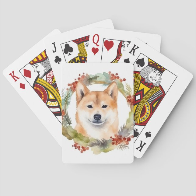 Shiba Inu Christmas Wreath Festive Pup Poker Cards (Back)