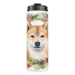 Shiba Inu Christmas Wreath Festive Pup Thermal Tumbler