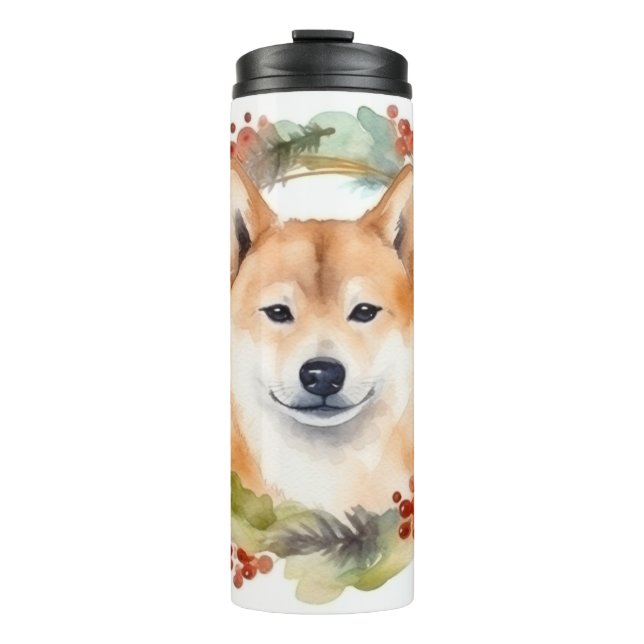 Shiba Inu Christmas Wreath Festive Pup Thermal Tumbler (Front)