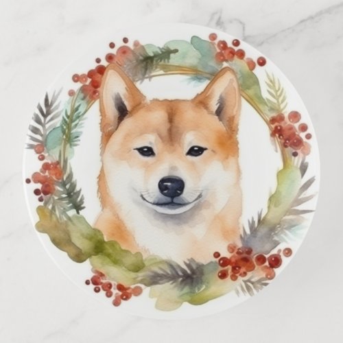 Shiba Inu Christmas Wreath Festive Pup Trinket Tray