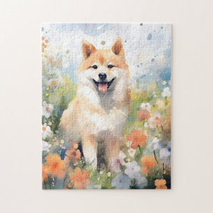 Shiba Inu colorful watercolor artwork Jigsaw Puzzle