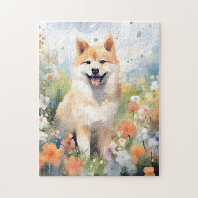 Shiba Inu colorful watercolor artwork Jigsaw Puzzle (Vertical)