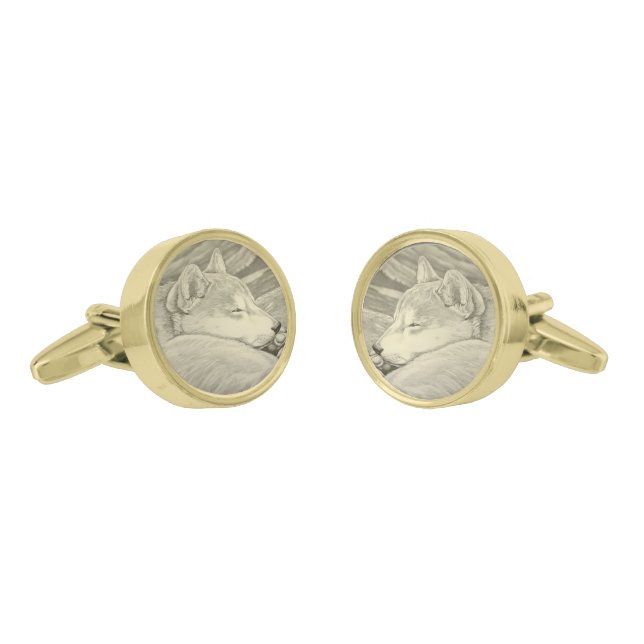 Shiba Inu Cufflinks Personalized Dog Cufflinks (Angled)