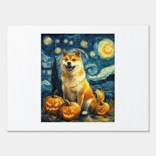 Shiba Inu Cute Dog Halloween Jack O Lantern Pumpki Sign