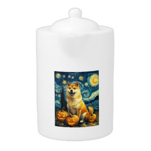 Shiba Inu Cute Dog Halloween Jack O Lantern Pumpki Teapot