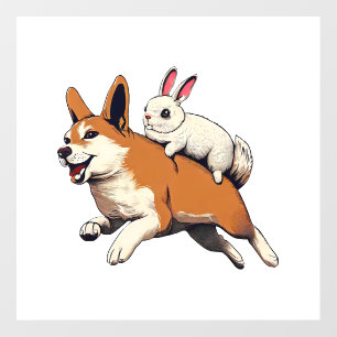 Shiba Inu Dog and Rabbit - Playful Together Design Wall Decal