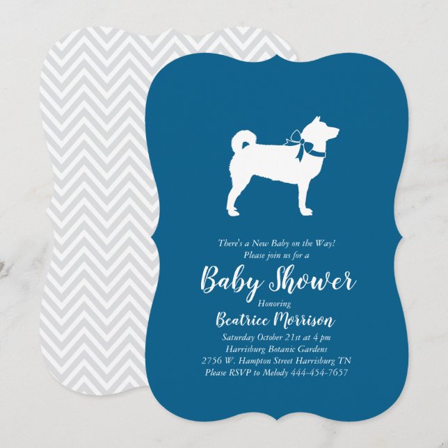 Shiba Inu Dog Baby Shower Boy Blue Invitation (Front/Back)