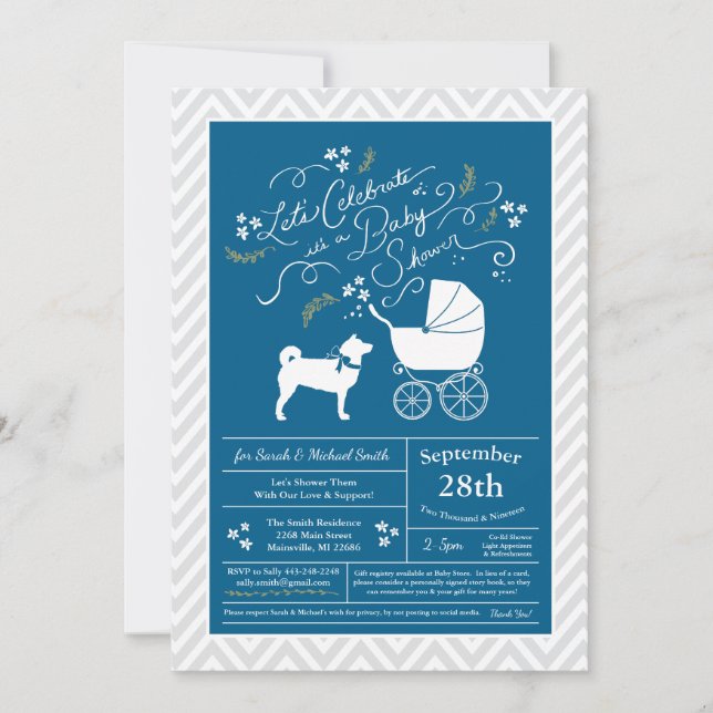 Shiba Inu Dog Baby Shower Boy Blue Invitation (Front)