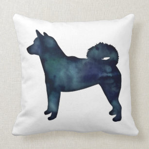 Shiba Inu Dog Black Watercolor Silhouette Throw Pillow