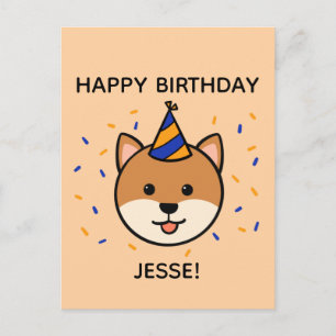 Shiba Inu Dog   Blue & Orange Birthday Greeting Postcard