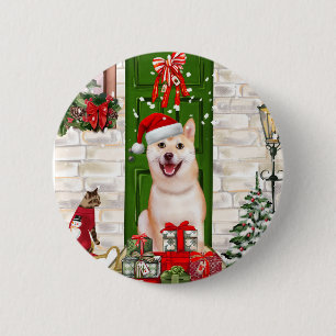 Shiba Inu Dog Christmas Button