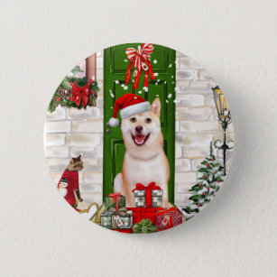 Shiba Inu Dog Christmas  Button