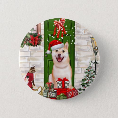Shiba Inu Dog Christmas  Button
