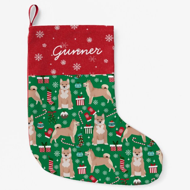 Shiba Inu Dog Christmas custom dog name Small Christmas Stocking (Front)