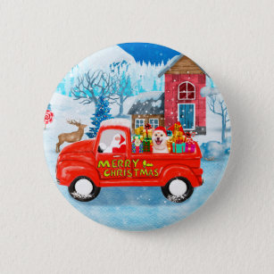 Shiba Inu Dog Christmas Delivery Truck Snow  Button
