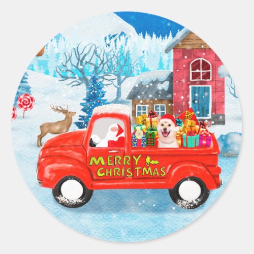 Shiba Inu Dog Christmas Delivery Truck Snow  Classic Round Sticker