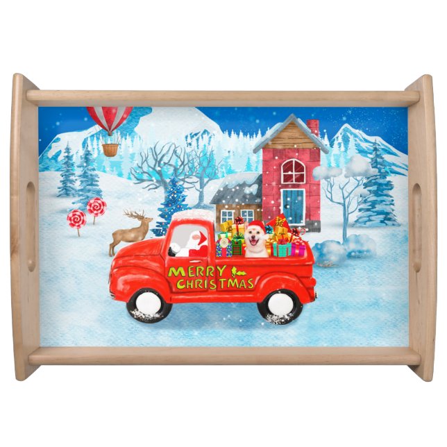Shiba Inu Dog Christmas Delivery Truck Snow Serving Tray (Front)