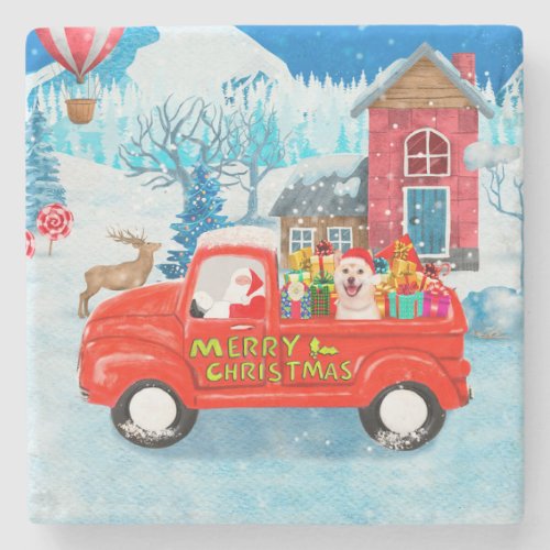 Shiba Inu Dog Christmas Delivery Truck Snow Stone Coaster