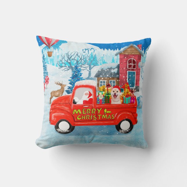 Shiba Inu Dog Christmas Delivery Truck Snow Throw Pillow (Front)