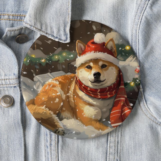 Shiba Inu Dog Christmas Festive Button (In Situ)