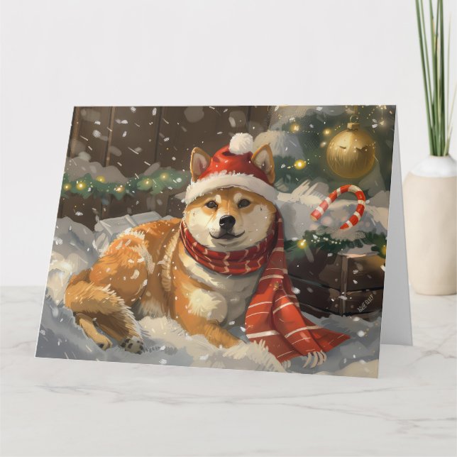 Shiba Inu Dog Christmas Festive Card (Front)