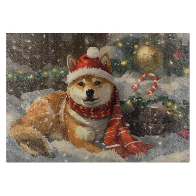 Shiba Inu Dog Christmas Festive Cutting Board (Front)