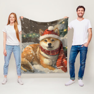 Shiba Inu Dog Christmas Festive Fleece Blanket