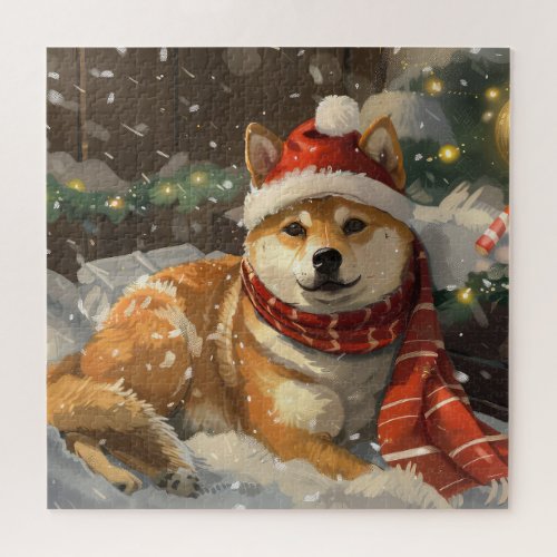 Shiba Inu Dog Christmas Festive Jigsaw Puzzle