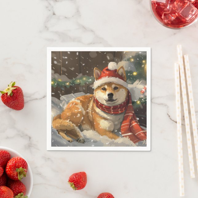 Shiba Inu Dog Christmas Festive Napkins (Insitu)