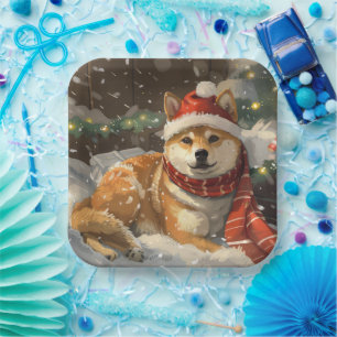 Shiba Inu Dog Christmas Festive Paper Plates