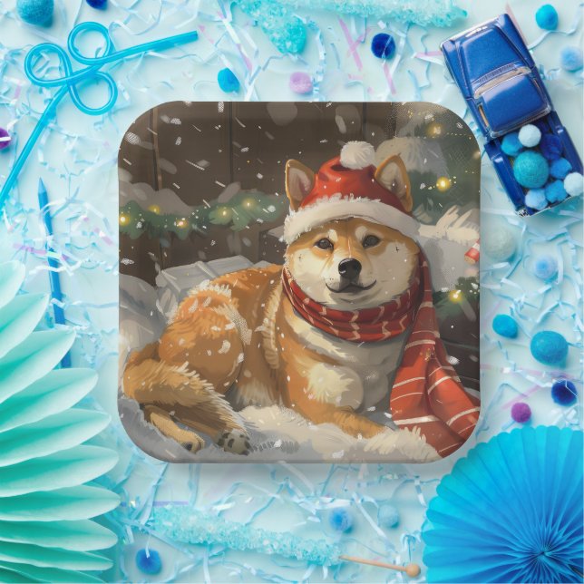 Shiba Inu Dog Christmas Festive Paper Plates (Party)