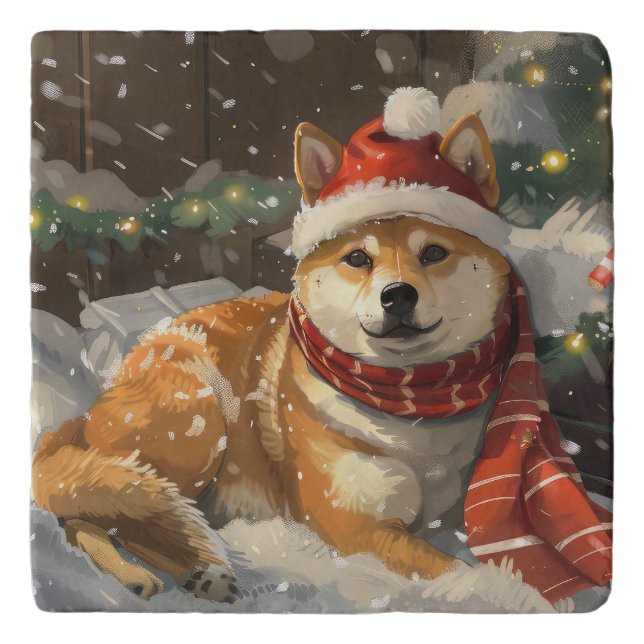 Shiba Inu Dog Christmas Festive Trivet (Front)