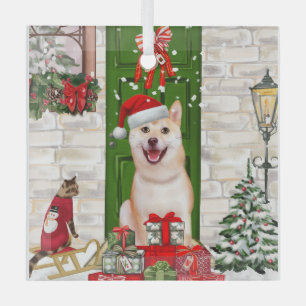 Shiba Inu Dog Christmas Glass Ornament