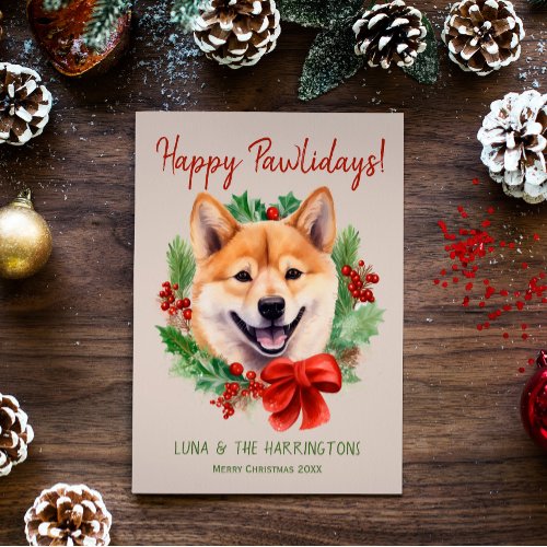 Shiba Inu Dog Christmas Happy Pawlidays Howlidays Holiday Card